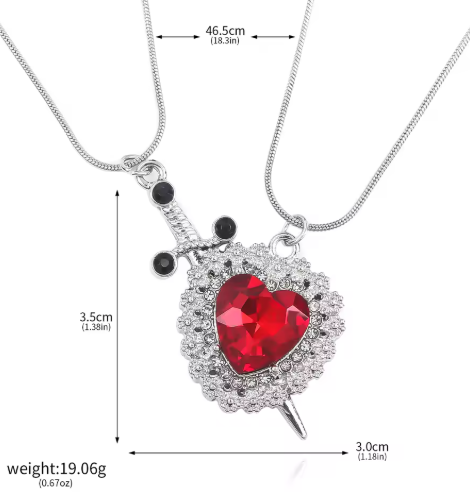 Collar Unión Eterna; Corazón y Espada para Enamorados (Acero Inoxidable)