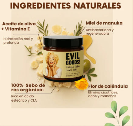 EVIL GOODS Crema con Sebo de Res - Hidratación Natural Profunda y Restauradora