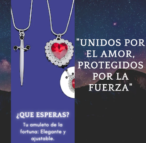 Collar Unión Eterna; Corazón y Espada para Enamorados (Acero Inoxidable)