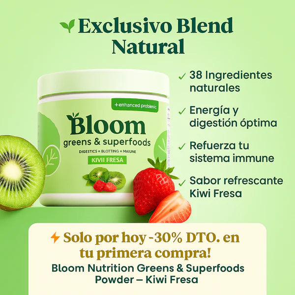 Bloom Nutrition Greens & Superfoods 152g “El secreto natural para sentirte liviana.”