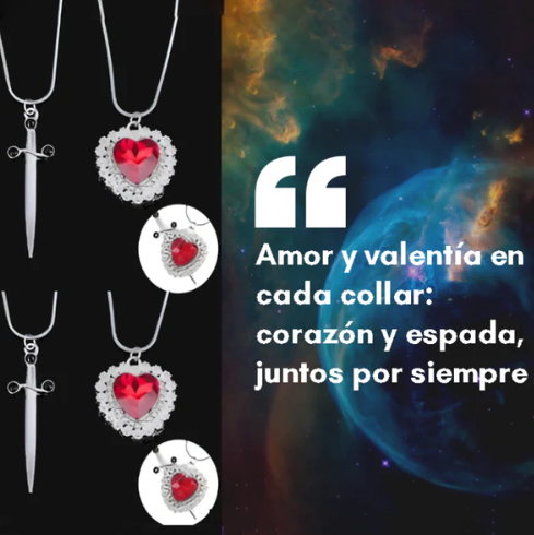 Collar Unión Eterna; Corazón y Espada para Enamorados (Acero Inoxidable)