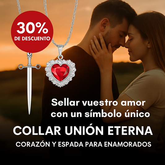 Collar Unión Eterna; Corazón y Espada para Enamorados (Acero Inoxidable)
