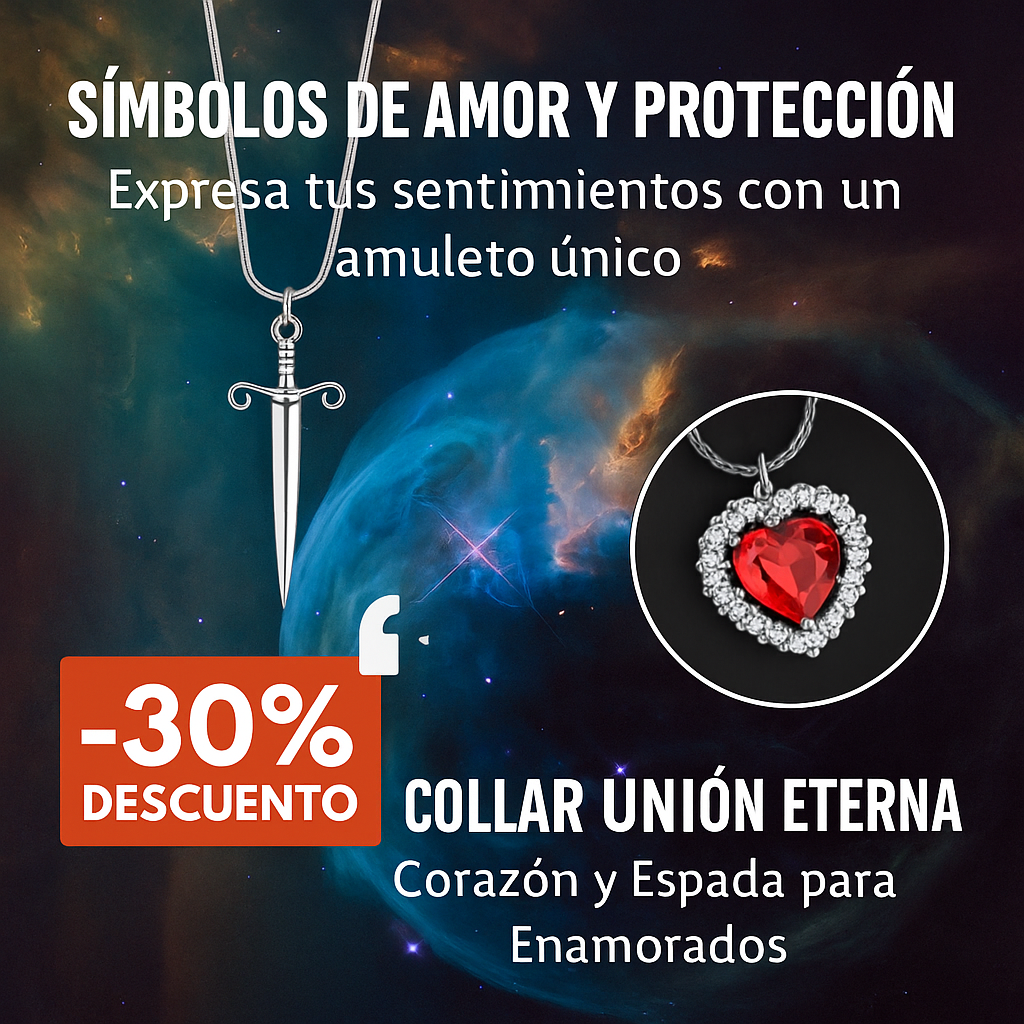 Collar Unión Eterna; Corazón y Espada para Enamorados (Acero Inoxidable)