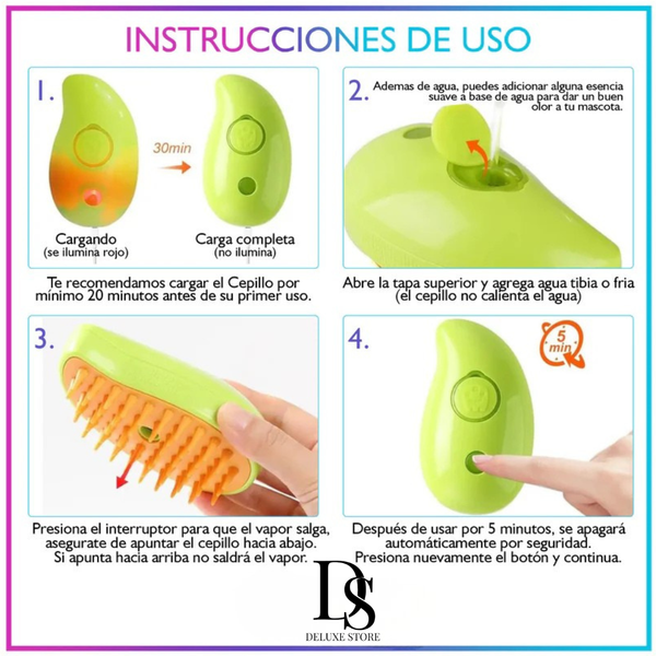 Cepillo Vapor Pelos para Mascotas