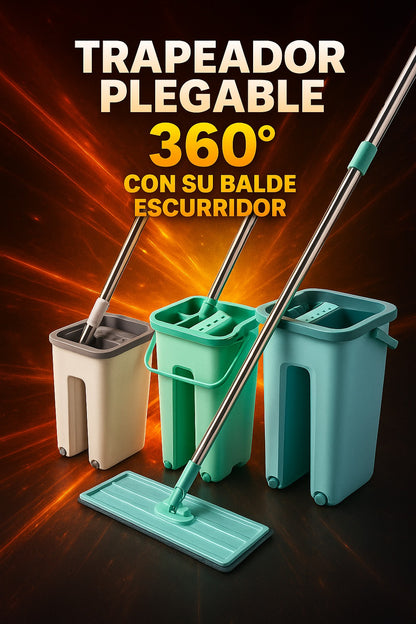 Trapeador 360° + Cubeta Integrada (Compra hoy y recibe spray limpiador multiusos GRATIS)