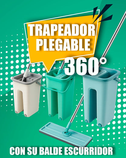 Trapeador 360° + Cubeta Integrada (Compra hoy y recibe spray limpiador multiusos GRATIS)