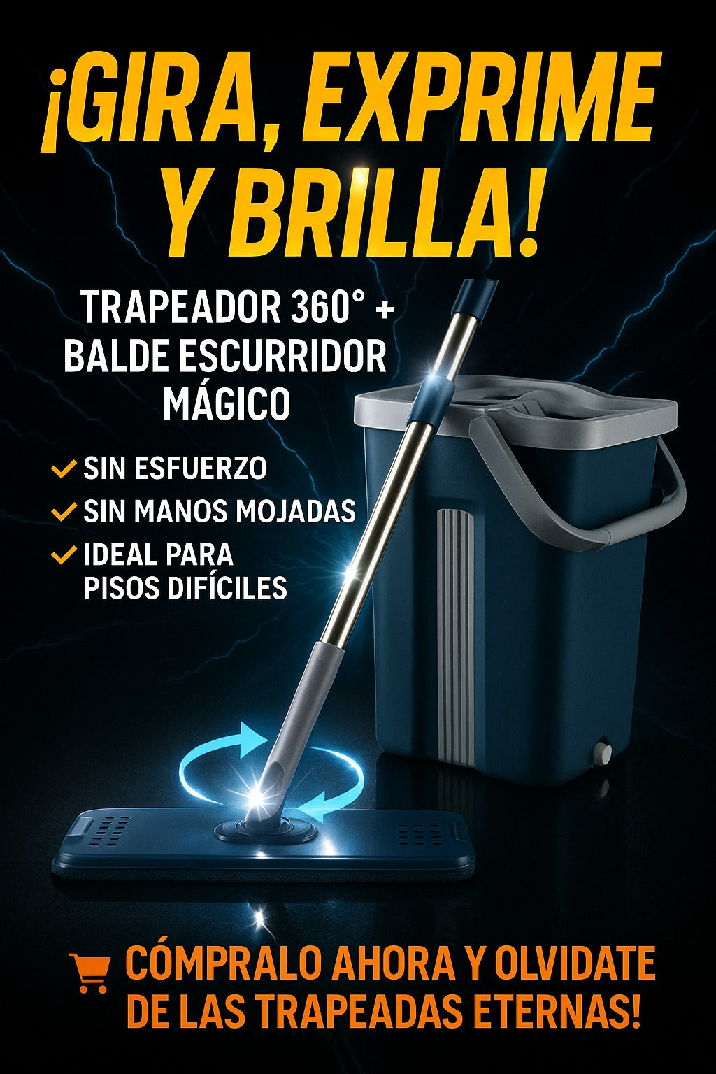 Trapeador 360° + Cubeta Integrada (Compra hoy y recibe spray limpiador multiusos GRATIS)