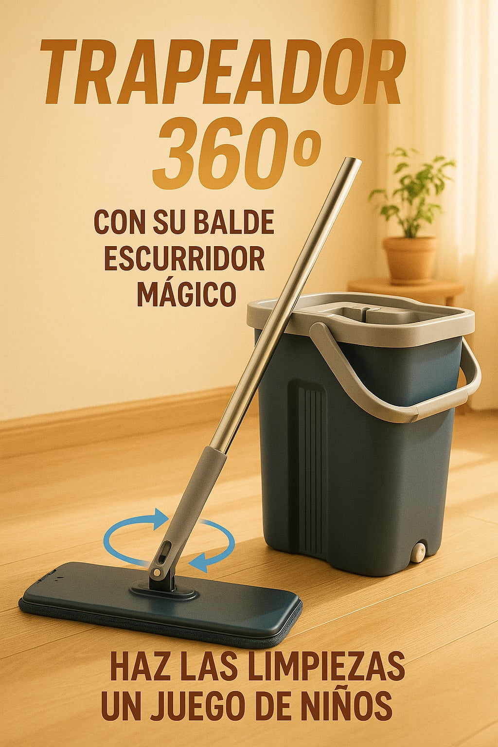 Trapeador 360° + Cubeta Integrada (Compra hoy y recibe spray limpiador multiusos GRATIS)